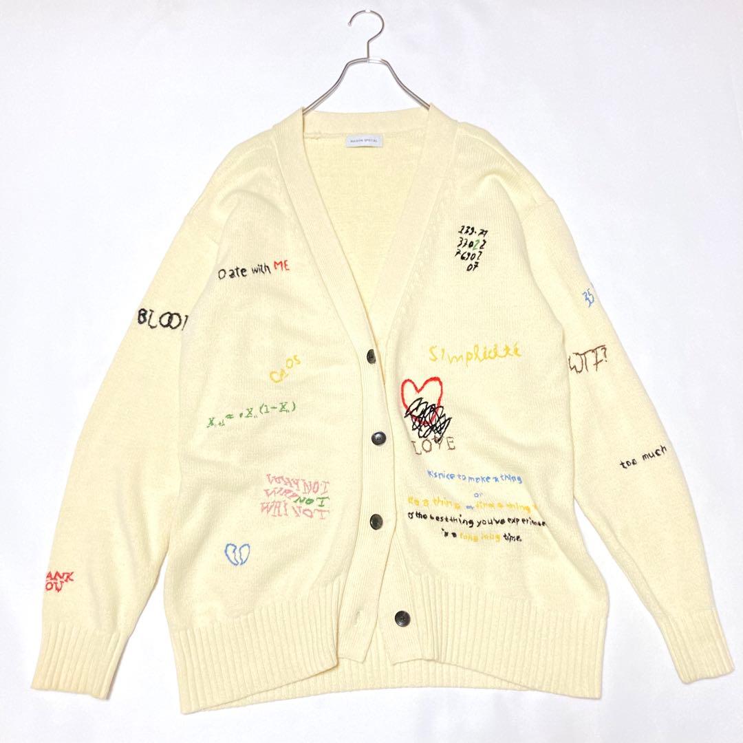 23AW メゾンスペシャル ライフワードエンブロイダリーニットカーディガン 刺繍