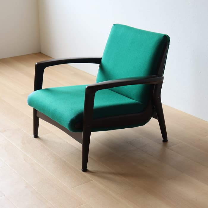 アンティーク 肘付イス 布張り 木製 古家具 昭和レトロ グリーン色 緑