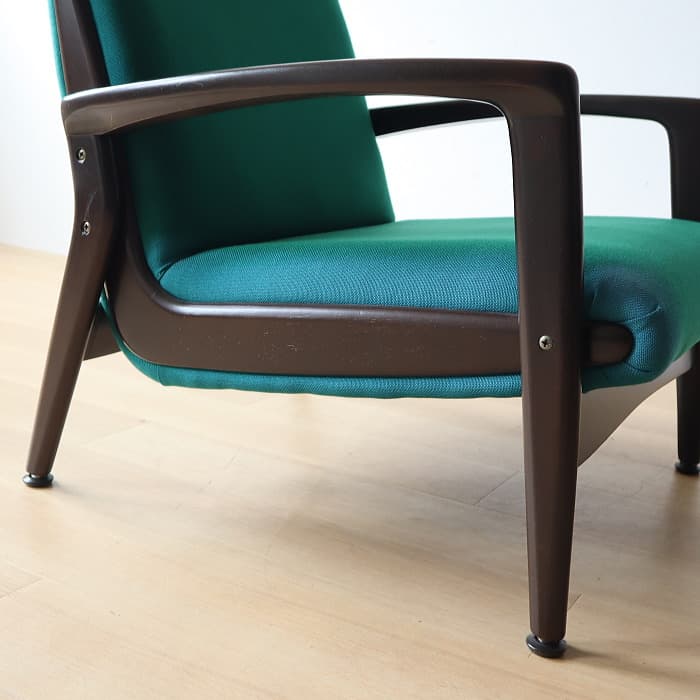 アンティーク 肘付イス 布張り 木製 古家具 昭和レトロ グリーン色 緑