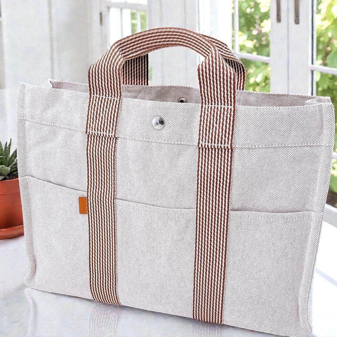 【極美品】エルメス/トートバッグ/ニューフールトゥMM /A4/茶色/キャンバス