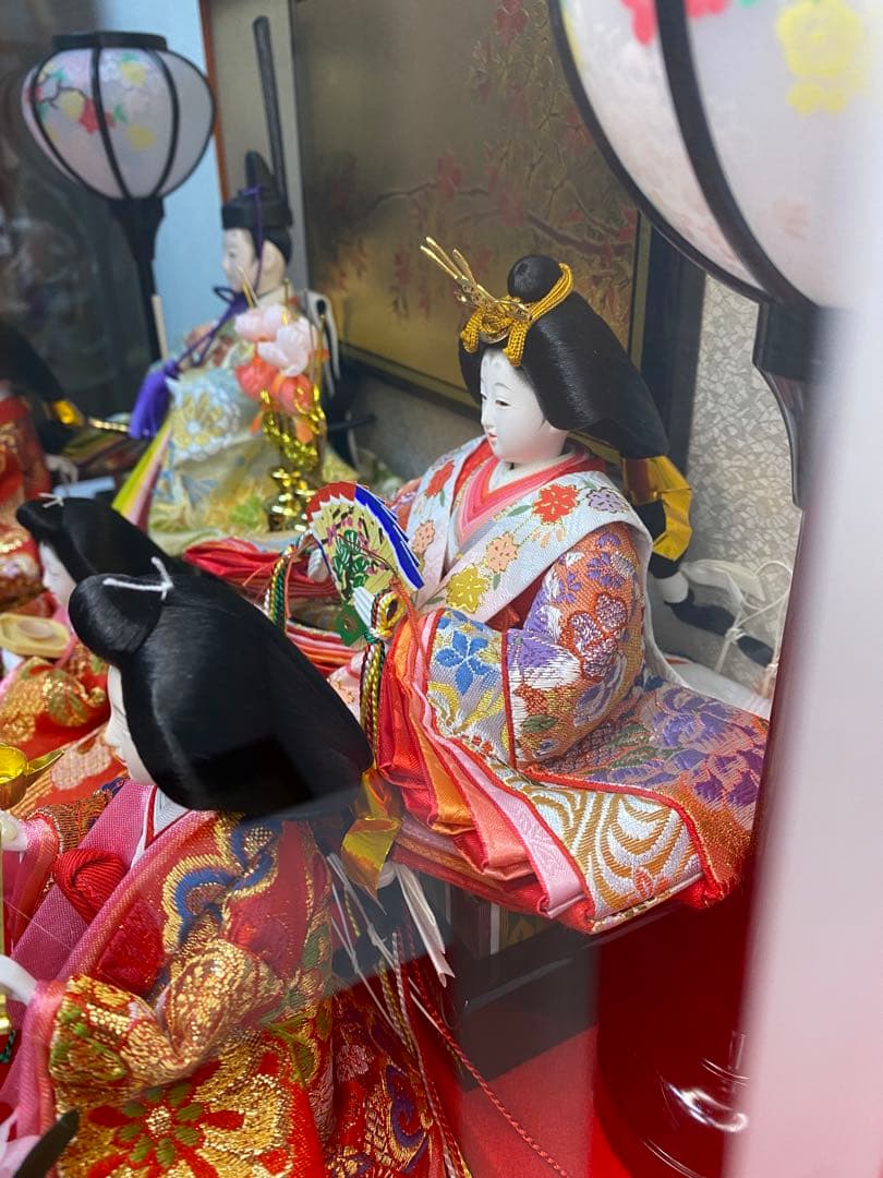 東京久月　雛人形五人飾りアクリルケース入り・間口約５７×奥行約３１×高さ約３８㎝