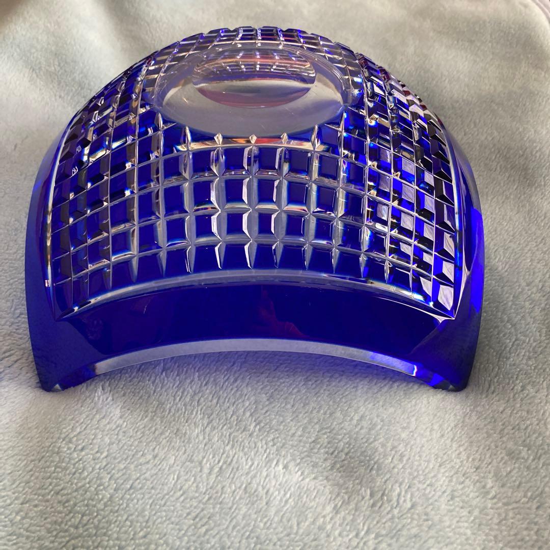 格子模様　ガラス鉢　チェコボヘミアグラス