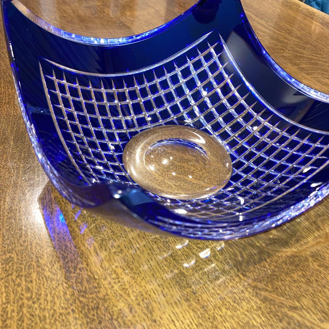 格子模様　ガラス鉢　チェコボヘミアグラス