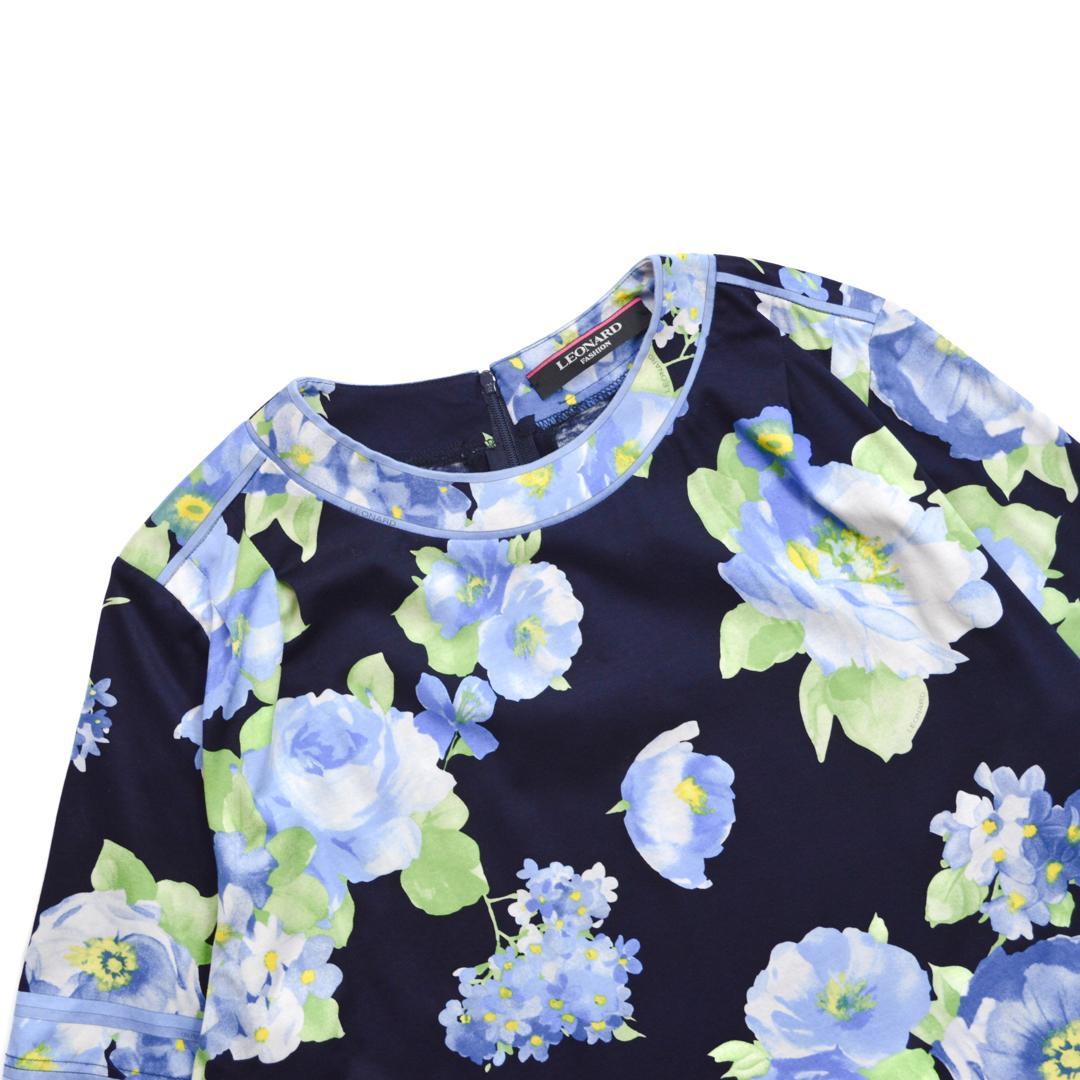 【極美品】LEONARDレオナール日本製 フラワープリント半袖カットソーL紺色