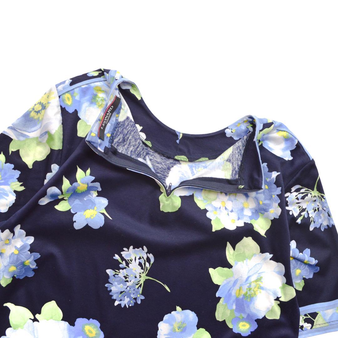 【極美品】LEONARDレオナール日本製 フラワープリント半袖カットソーL紺色
