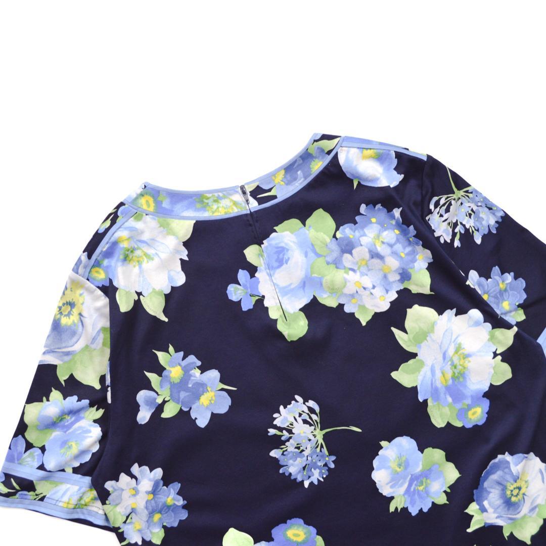 【極美品】LEONARDレオナール日本製 フラワープリント半袖カットソーL紺色