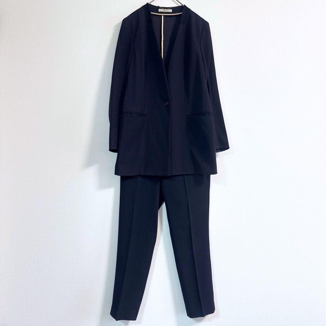 【美品】BEIGE, ノーカラージャケット テーパードパンツ セットアップ