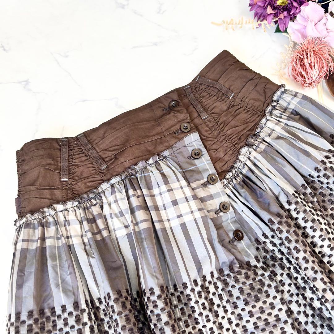 マリテフランソワジルボー 変形デザインスカート 刺繍 チェック ウール コットン