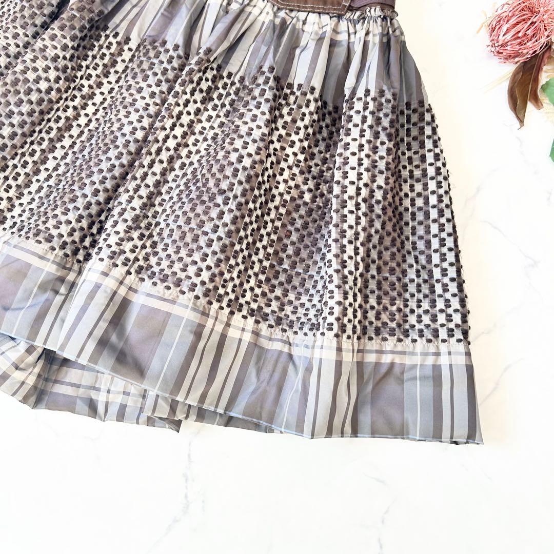 マリテフランソワジルボー 変形デザインスカート 刺繍 チェック ウール コットン