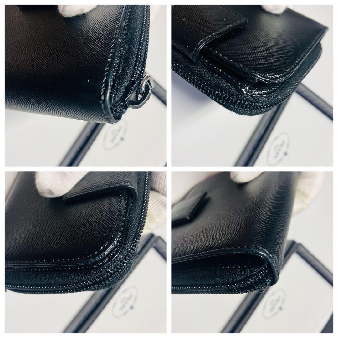 極美品　PRADA 黒 コンパクトウォレット　 サフィアーノレザーシルバー金具