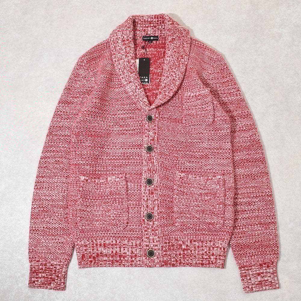 【未使用】高島屋 カシミヤ100％ ハニカム柄 ショールカーディガン M 赤