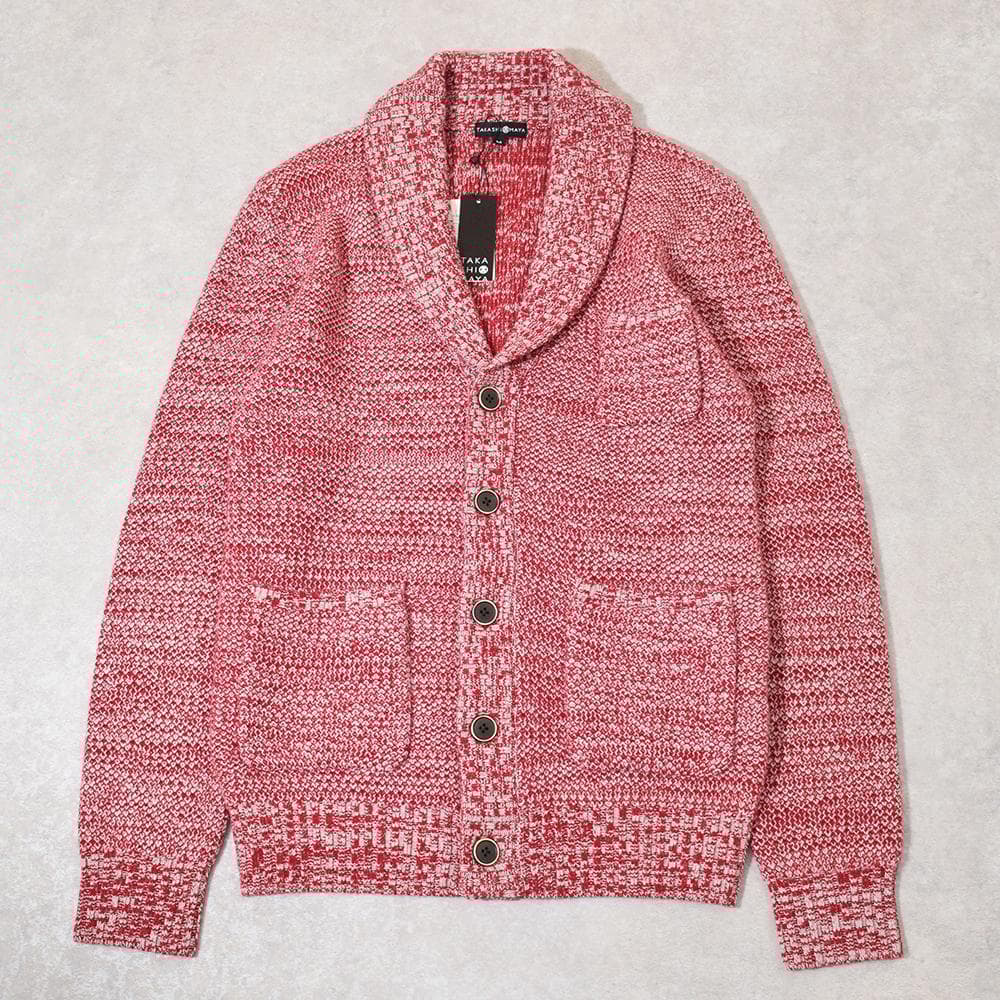 【未使用】高島屋 カシミヤ100％ ハニカム柄 ショールカーディガン M 赤