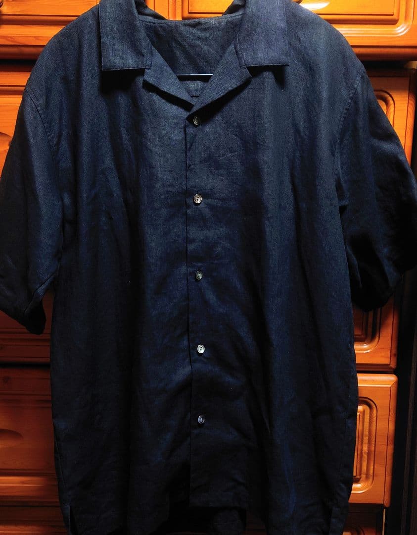 wafu　半袖 リネン オープンカラーシャツ ／ 黒色 t021r-bck1