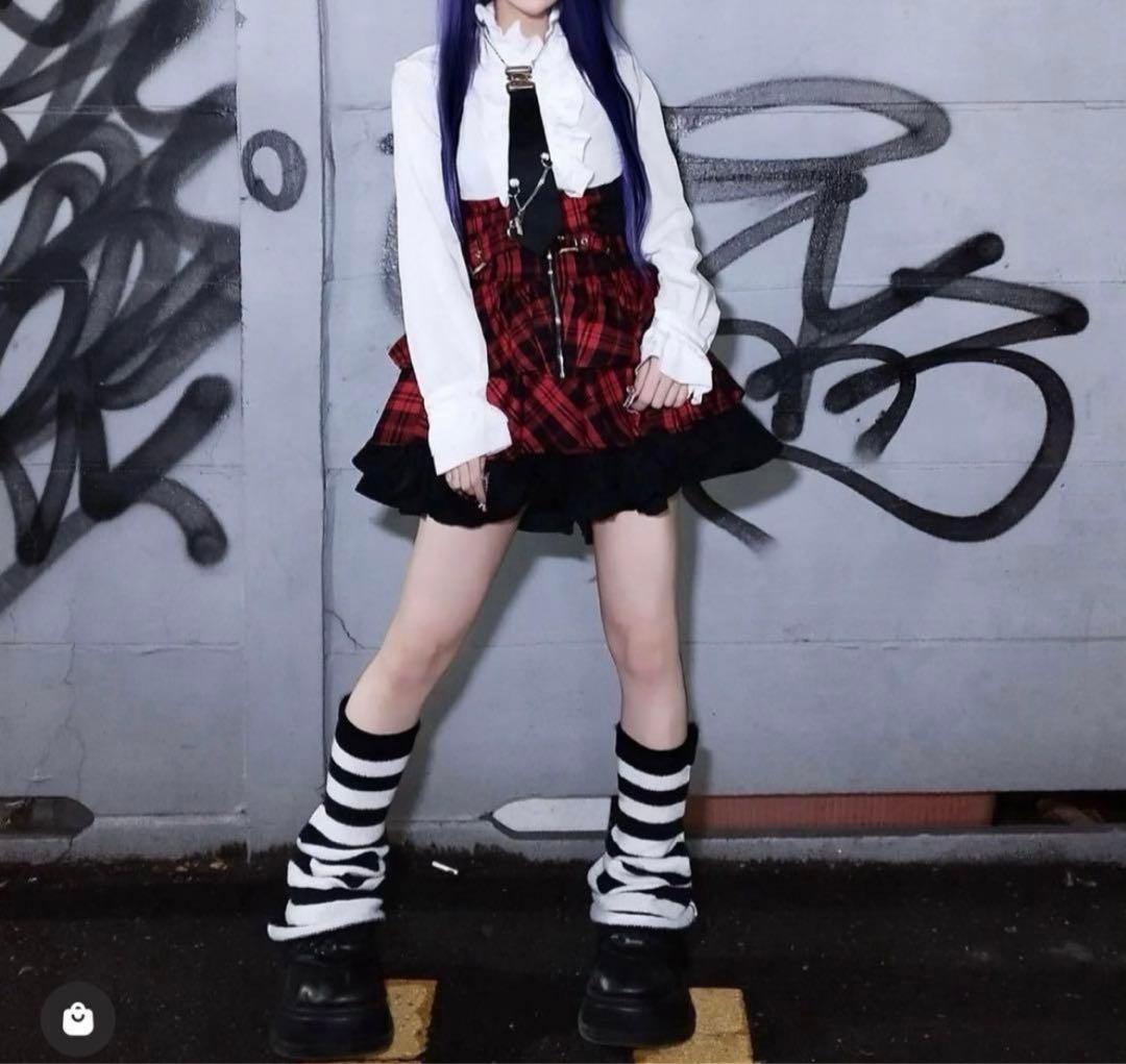 QOOZA Dark in Love パンクロックレッドチェックフリルドレス