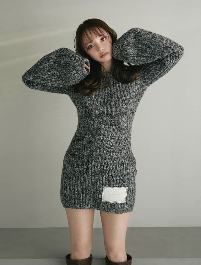 トップス andmary Mel knit mini dress black