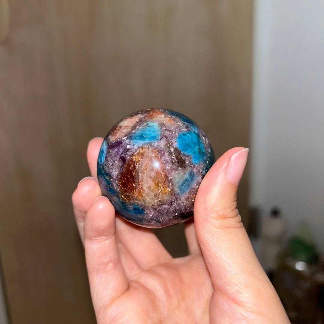 49.4ミリ レア レピドライト サンストーン アパタイト共生 スフィア 天然石