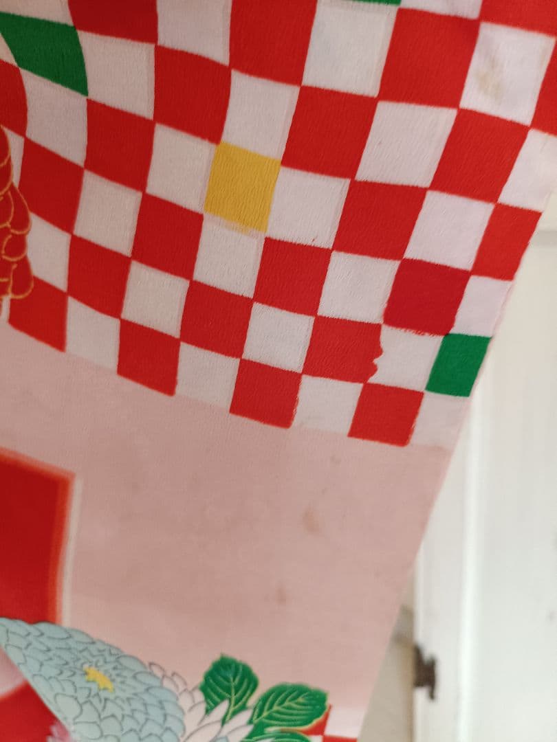 アンティーク格子模様の着物と白の作り帯☆七五三７歳セット