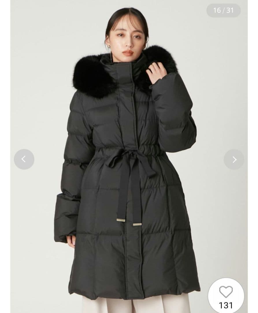 新品タグ付　フードファーロングダウンコート　黒　FRAY I.D