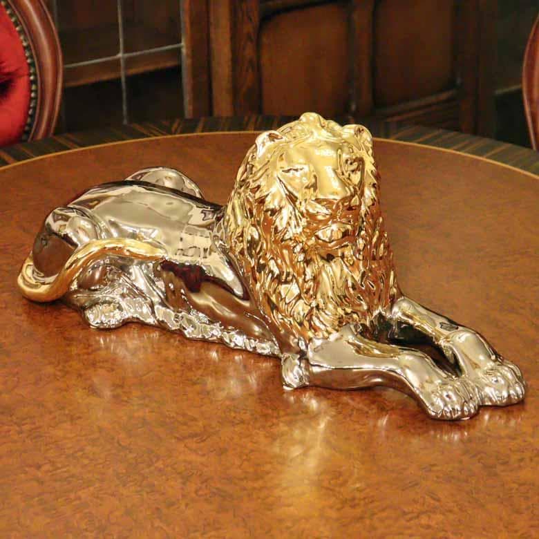 陶器 動物 ライオン 置物 イタリア製 AHURA 1424/OP プラチナ