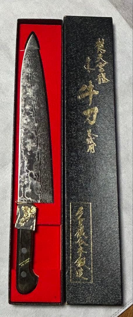 梵天雲龍　牛刀　刃渡300mm　ニッケルダマスカス鋼