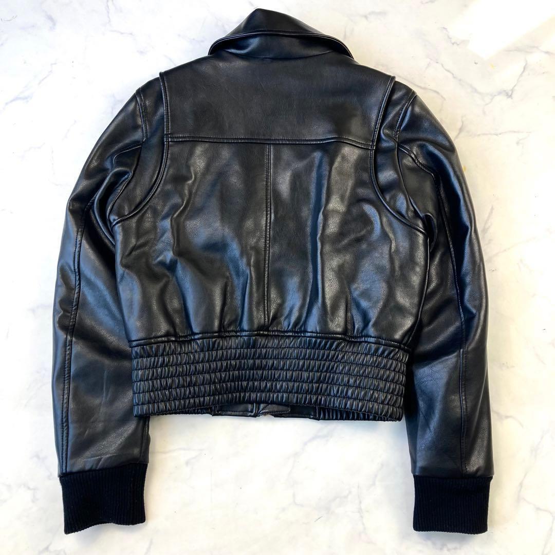 極美品 現行タグ ディーゼル フェイクレザージャケット ロゴ 黒 短丈