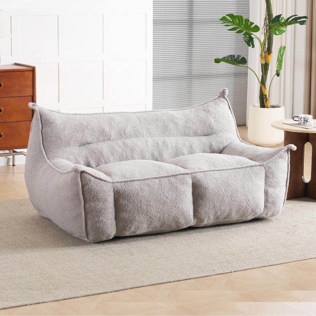 【二人掛けソファ / ライトグレー】圧縮ソファ クッションソファー ふわふわ感