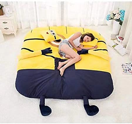 ミニオンダブル折りたたみベッド 寝袋 可愛デザイン ふわふわ マットレス