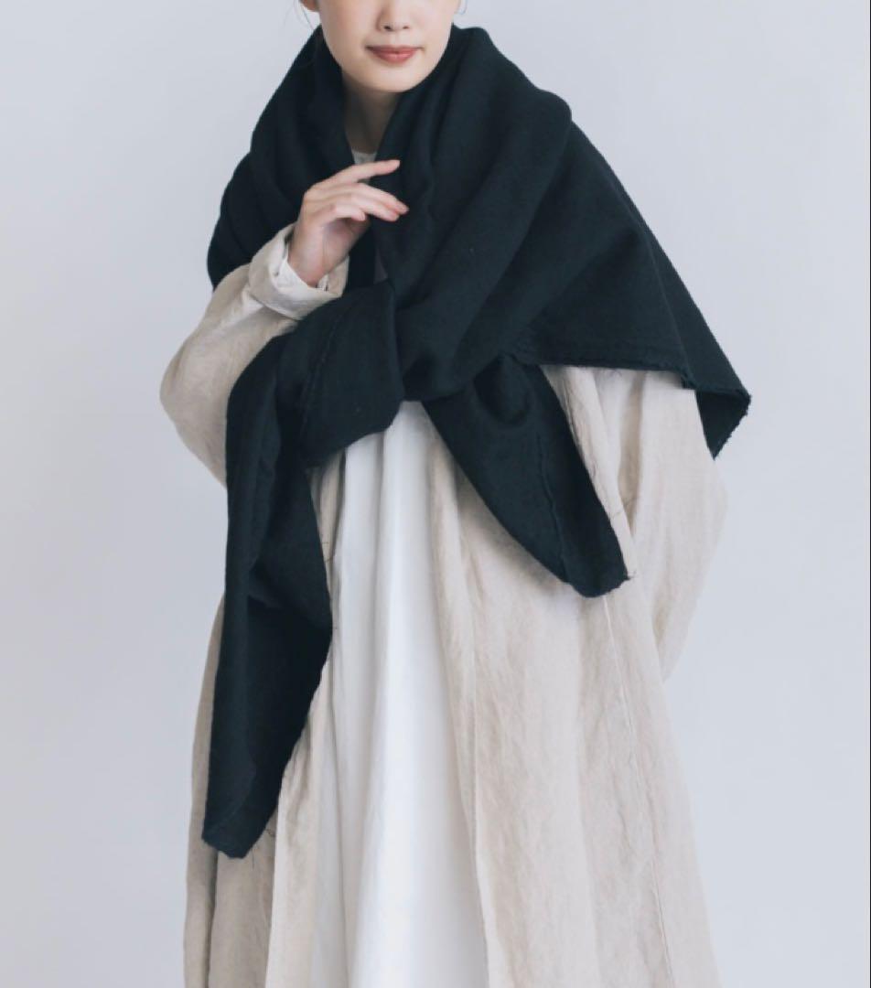 Honnete ワイドストール ウールリネン ウォッシュドツイル　ブラック