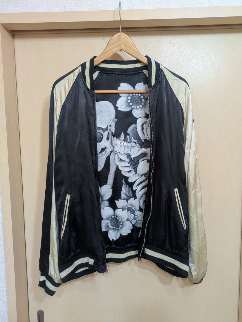 【限定品】むかしむかし　スカジャン　一点物　リバーシブル　どくろ　黒