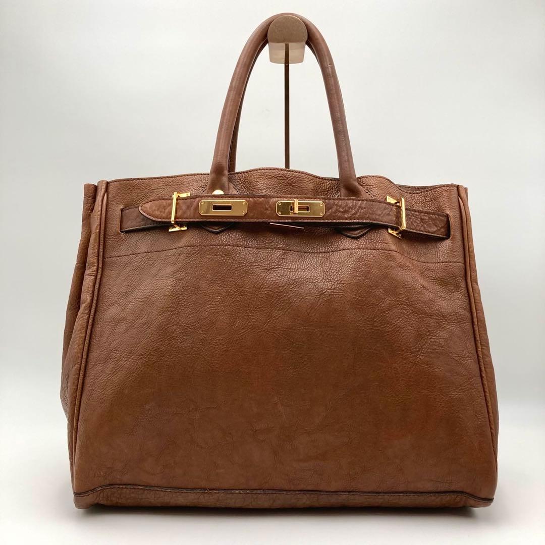 美品✨ シータパランティカ トートバッグ L レザー 茶色 ターンロック 大容量