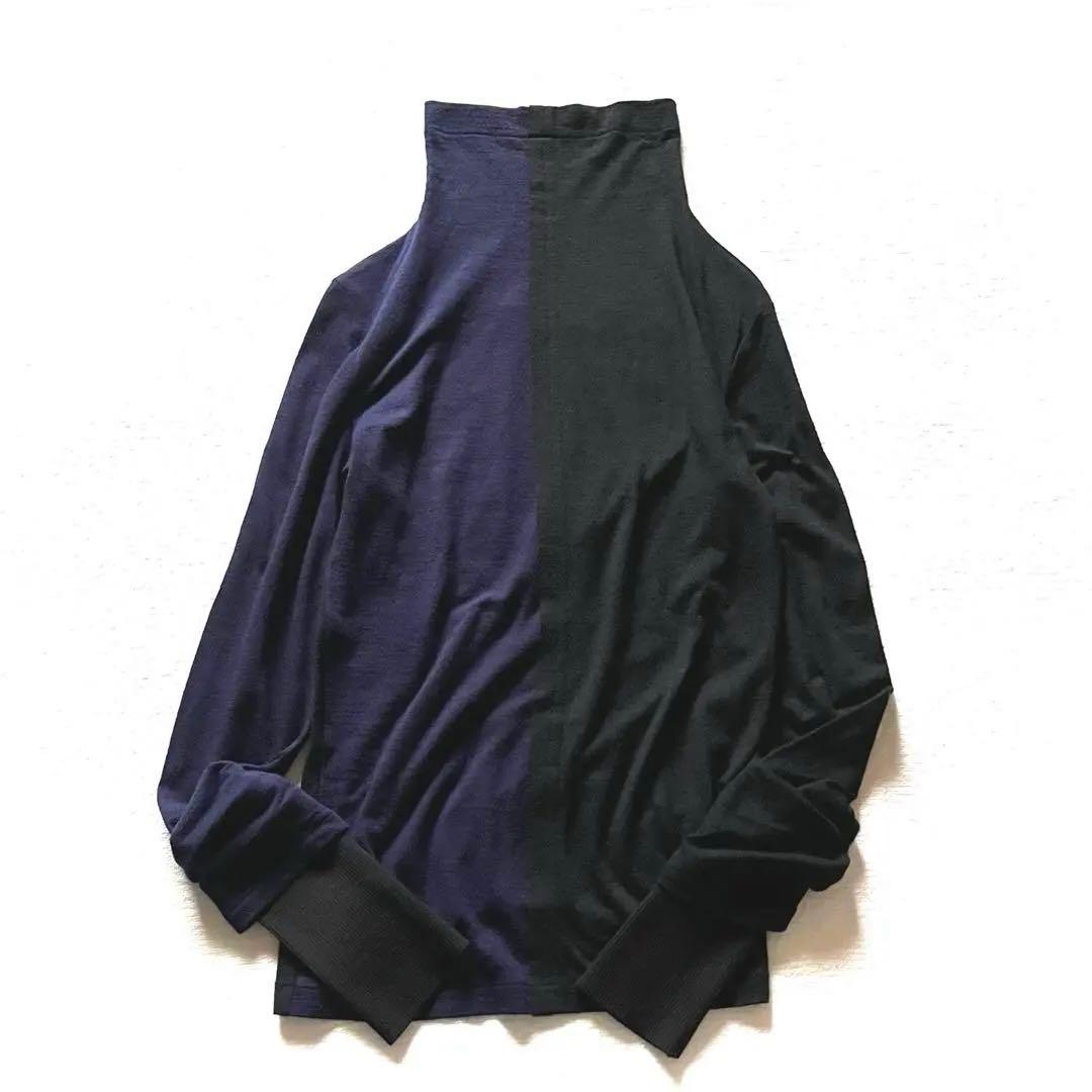 極美品 ワイズ Y’s バイカラー 異素材 レイヤード タートル ウール ニット