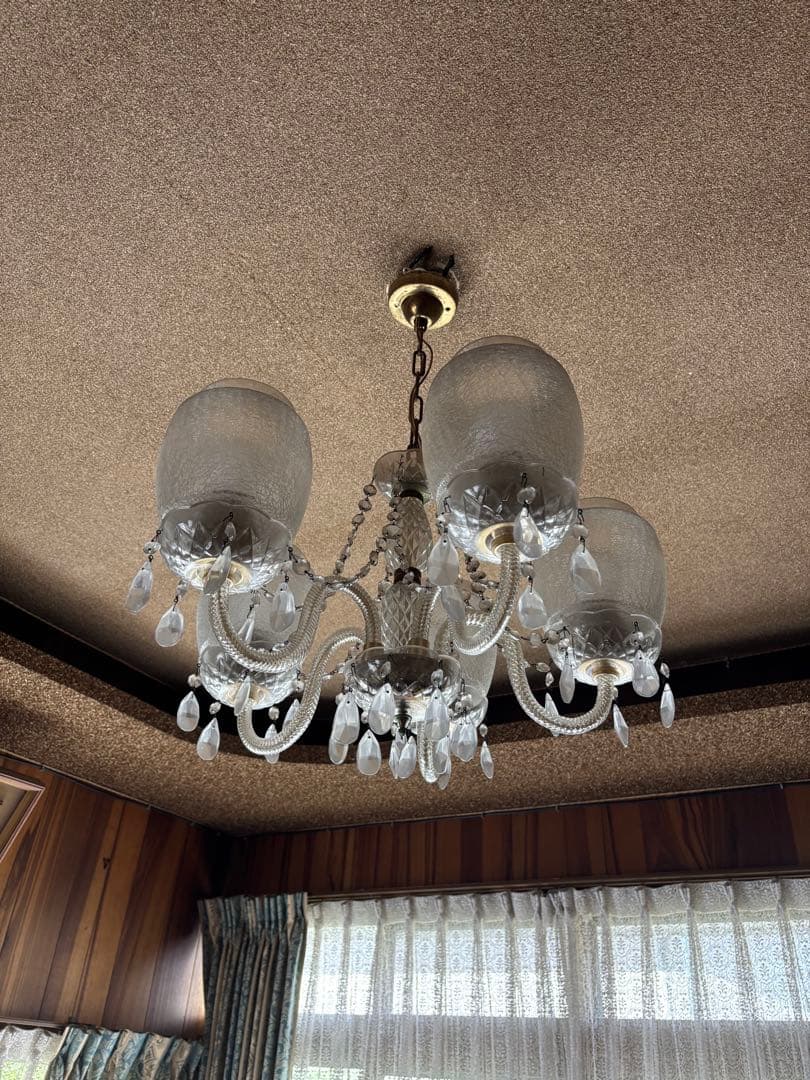 古いペンダントライト　シャンデリア　クリスタル ランプシェード　電笠　レトロ照明