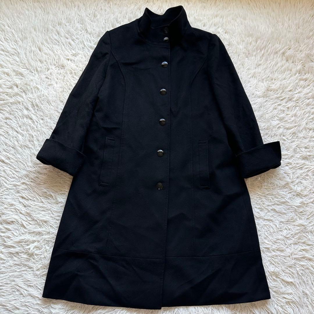 組曲　カシミヤ100%ロングコート　スタンドカラー　黒　ブラック　大きいサイズ