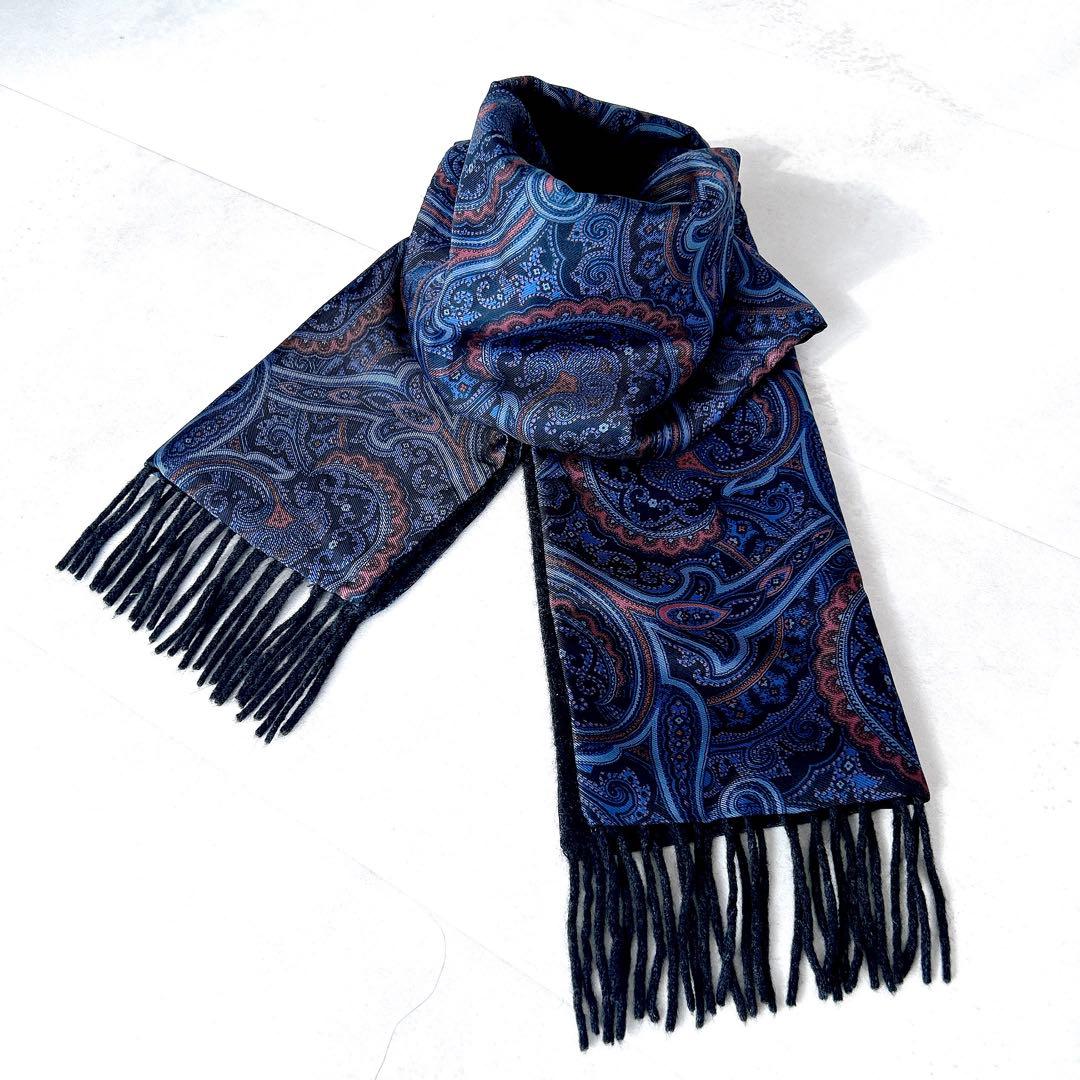 美品✨高級　エトロカシミヤ100シルク100総柄マフラー ストール リバーシブル