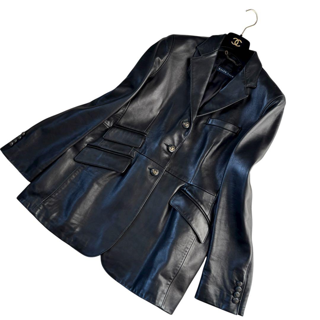 美品 ラルフローレン レザージャケット 黒 ラムレザー 大きいサイズ XL位
