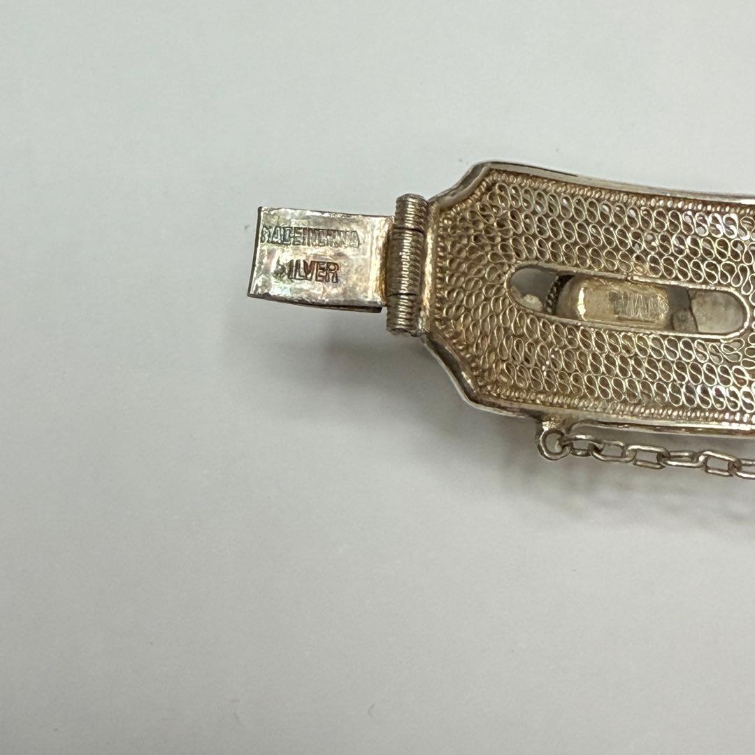 中国七宝 SILVER 銀線細工 天然石付き シルバーブレスレット バングル