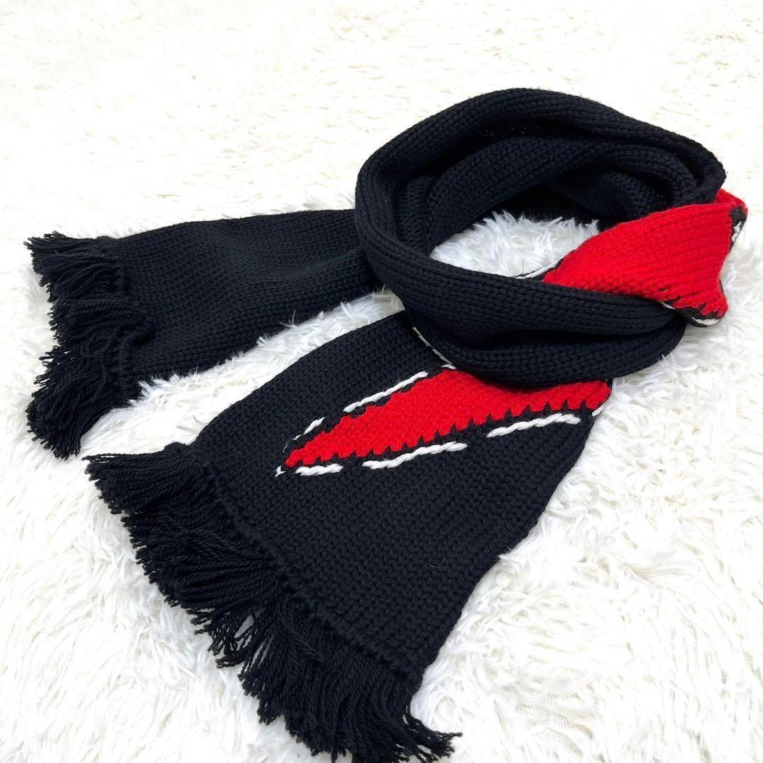 プラダ マフラー イナズマ サンダー メンズ ブラック 黒 編み込み 正規品