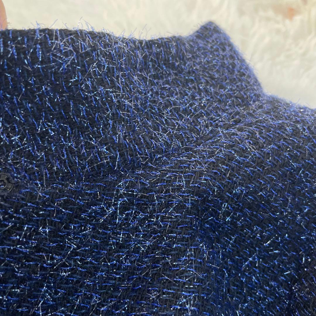 人気モデル✨CHANEL ラメ　ツイード　トップス　ネイビー