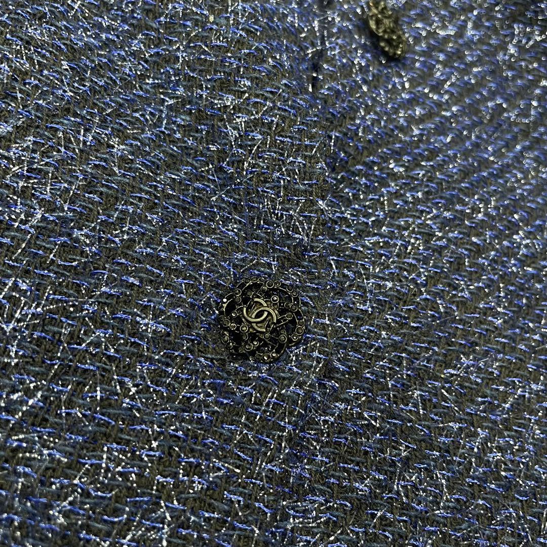 人気モデル✨CHANEL ラメ　ツイード　トップス　ネイビー