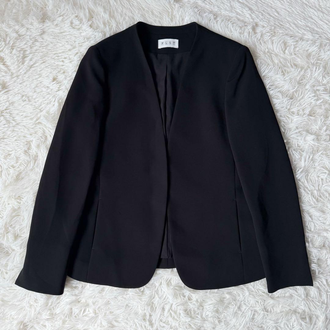 PLST プラステ セットアップスーツ ノーカラージャケット ブラック洗濯可XS