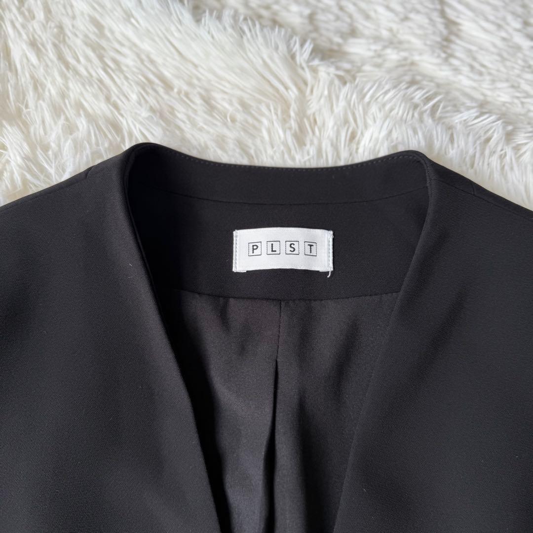 PLST プラステ セットアップスーツ ノーカラージャケット ブラック洗濯可XS