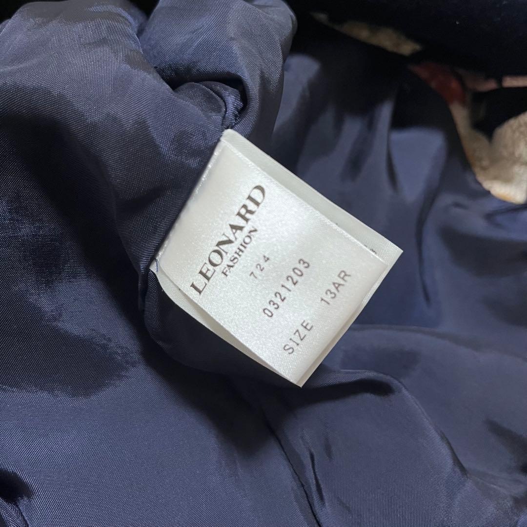 レオナール　ベロア　花柄　総柄　チェスターコート　ブラック　ロングコート