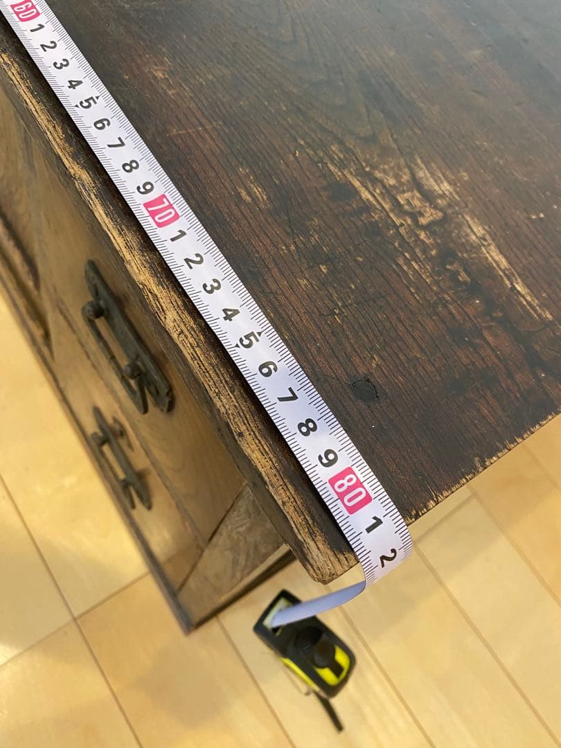 木製引き戸収納キャビネット　引き出し2つ