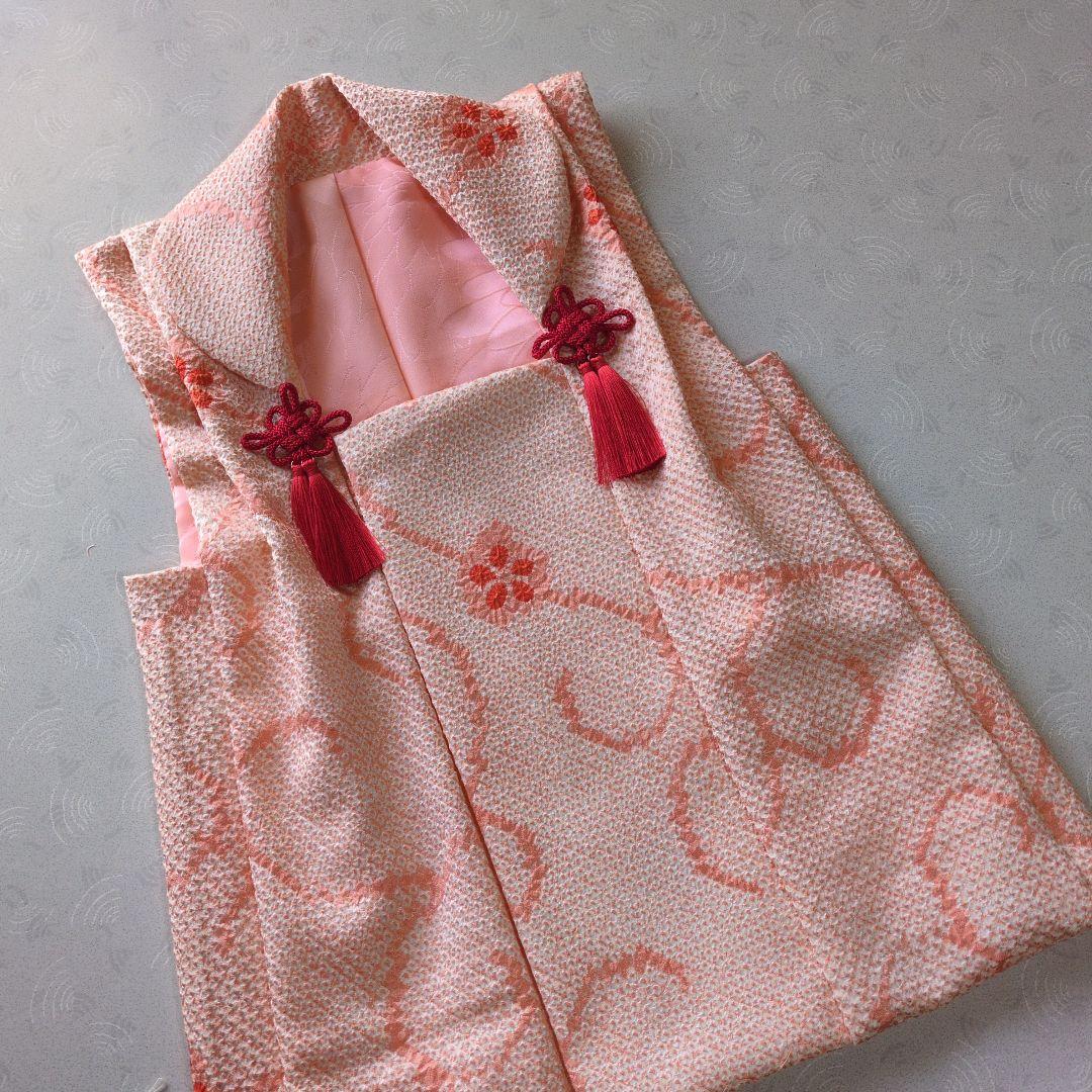 七五三３歳正絹総絞り手縫いの被布（中綿無し）サーモンオレンジ色