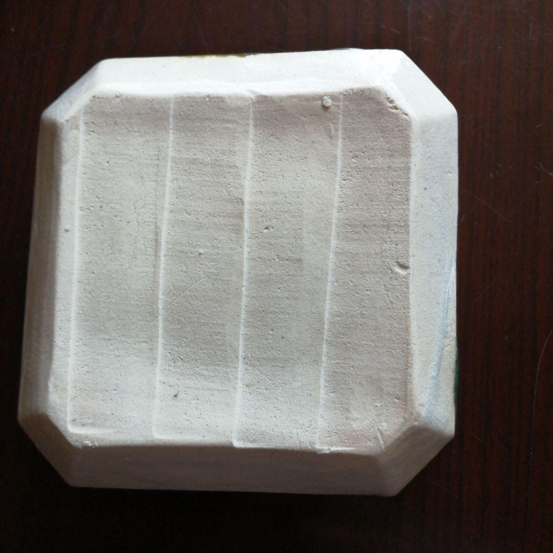 瀬戸焼　織部梟画隅切角皿　10客　12cm　昭和中期