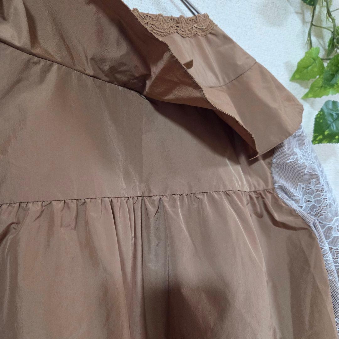 【スーパービューティー】袖レースデザイン/ショルダーフリルコート/ベージュ/40