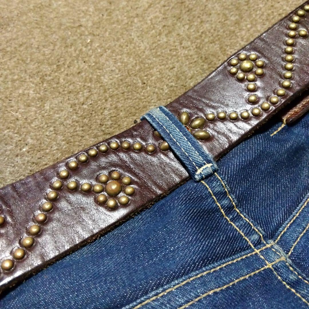 36inch フラワー HTC スタッズベルト ブラウン