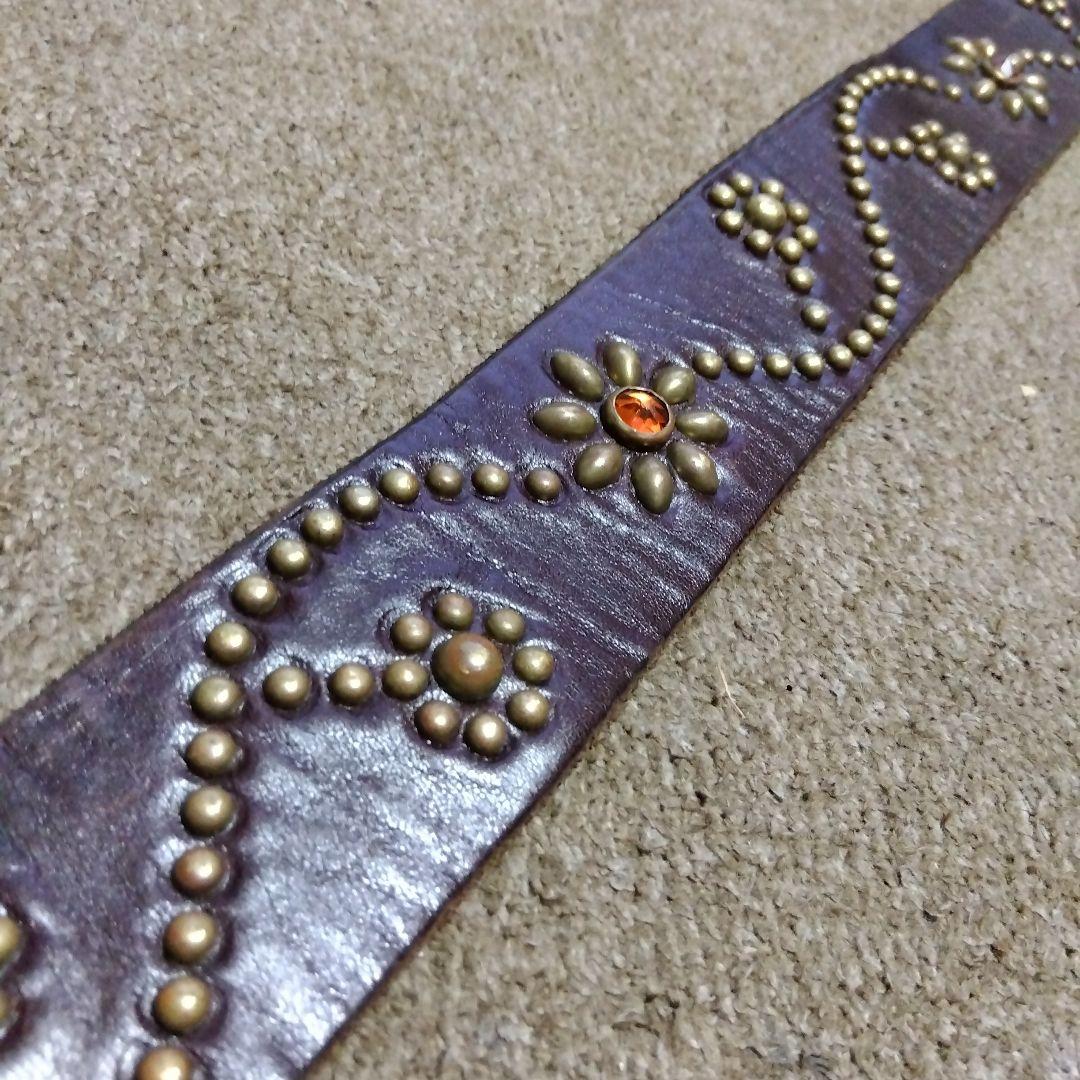 36inch フラワー HTC スタッズベルト ブラウン