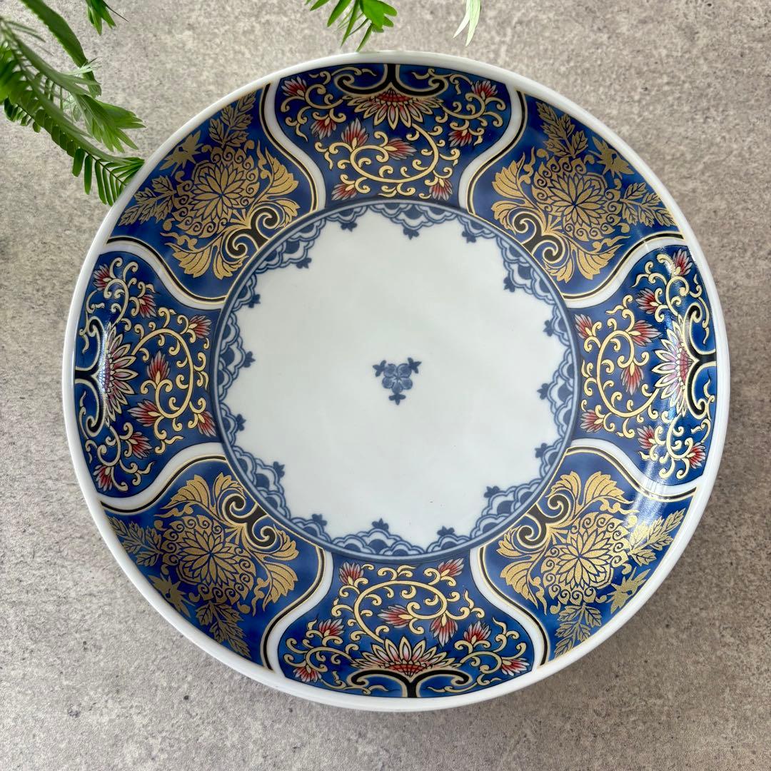献上古伊万里　大皿　４枚　藍色　20cm 多用皿　19.5 プレートL 青　金彩