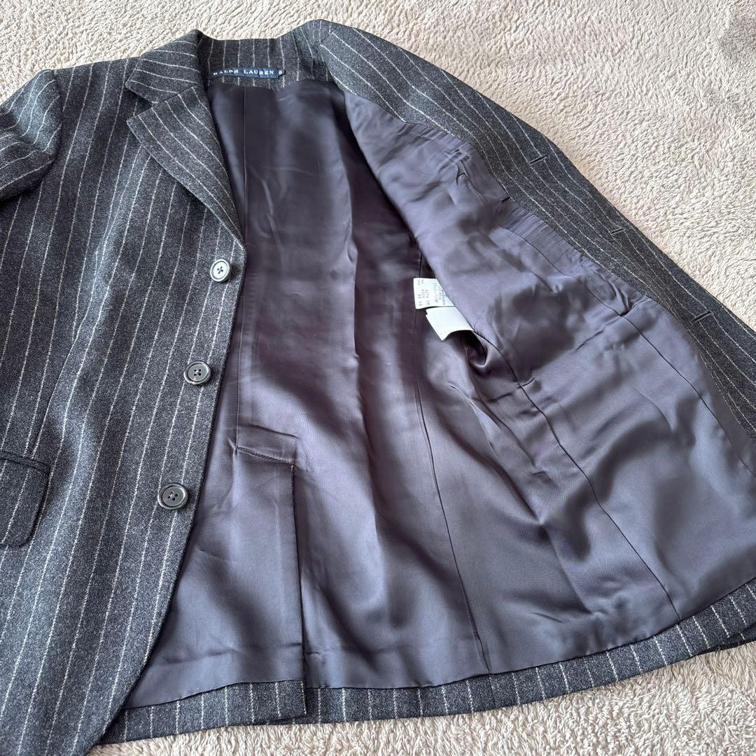 ラルフローレン ウール×カシミヤ混 セットアップスーツ　黒×白 ストライプ